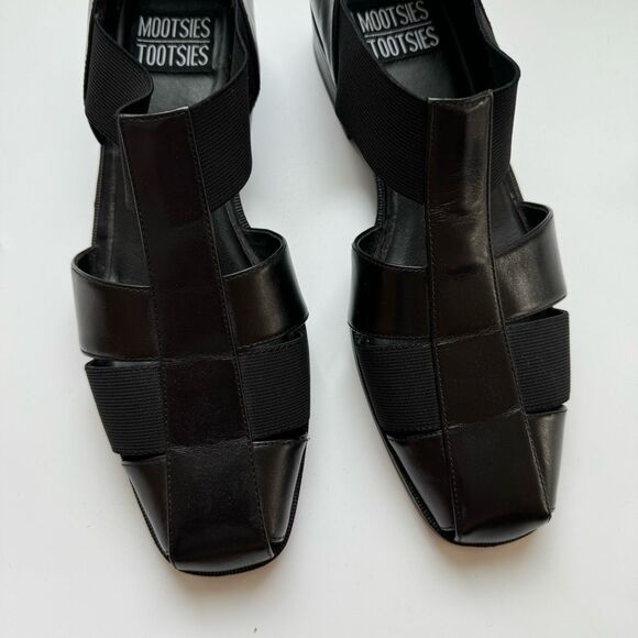 Mootsies Tootsies Fisherman Black Leather Strappy Slip On Size 9 Cut Out Grunge - Picture 2 of 9